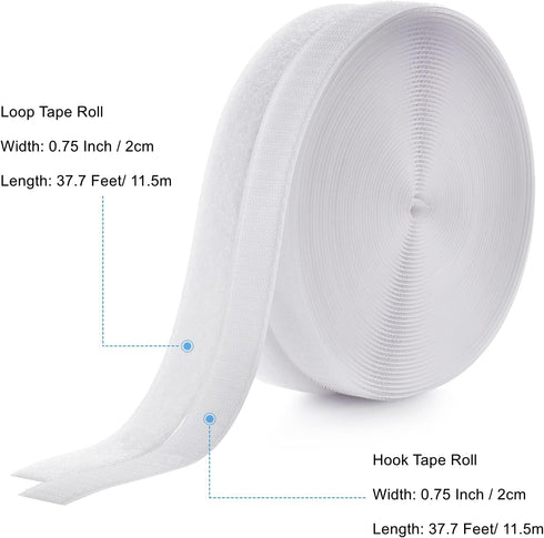 0.75 Inch x 37 Feet Sew On Hook and Loop Tape, Non-Adhesive Back Heavy Duty Nylon Strips Fabric Fastener, Non-Adhesive Interlocking Tape, Suitalbe...