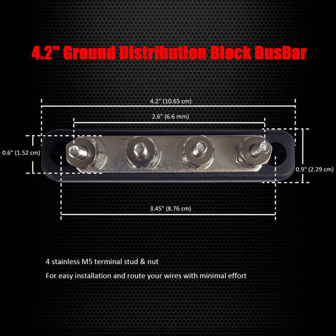 4 x #10 (M5) Studs Bus Bar, Ampper 4.2" Ground Distribution Block Brass Battery BusBar Junction with Cover for Auto Boat Amplifier and More (Black...