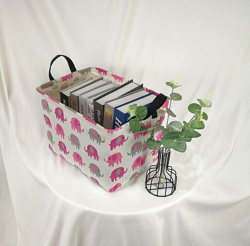 Elephant Print Rectangular Storage Bin Shelf Basket Canvas Fabric Toy Box,Waterproof Coating Nursery Hamper with Handles,Gift Basket for Home,Offi...