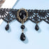 Boho Crystal Lace Choker Necklace Black Teardrop Necklace Choker Gothic Droplet Crystal Collar Necklace Retro Vintage 90s Necklace Chain Jewelry f...