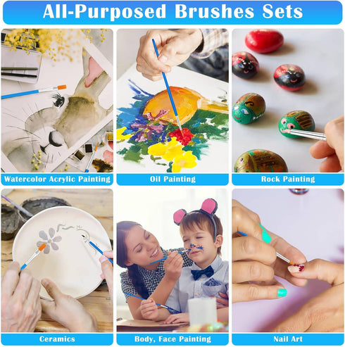 Small Paint Brushes Bulk, Anezus 50 Pcs Flat Tip Paint Brushes with Round Acrylic Paint Brushes Set Craft Brushes for Classroom Acrylic Watercolor...