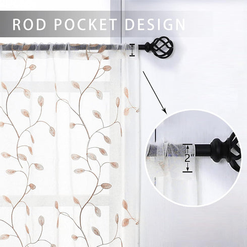 MRTREES Sheer Tier Curtains White, Voile Bathroom Tiers Rod Pocket, Leaves Embroidery Bedroom Curtain Panels Half Window Treatment for Living Room...