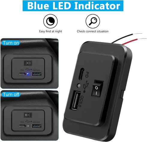 RV USB Outlet with On/Off Switch Upgraded QC3.0 USB PD Charging Socket Panel for 12V-26V Car Vehicles Boat Camper Bus (Black QC3.0+PD)...