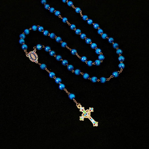60Pieces Rosary Kits Catholic Cross and Center Medal Charm Metal Enamel Rhinestone Virgen De Guadalupe Pendant Chandelier Link for DIY Jewelry Mak...