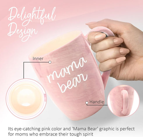 Pavilion Large Ceramic Coffee Mug with "Mama Bear" Text Design, Microwave & Dishwasher Compatible, Tall Coffee or Tea Cups for Moms with Handle, I...