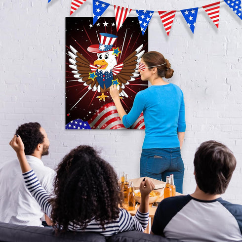 ASTARON Pin The Star on The Eagle Patriotic Party Game 4th of July Independence Day Party Activities Game, Poster with 36 Stickers & 3 blindfolds ...