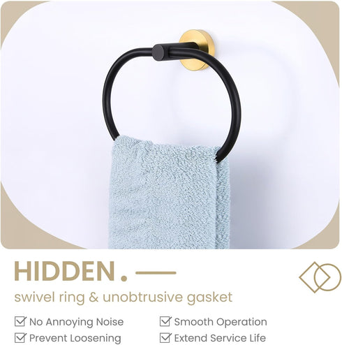 Towel Ring Black & Gold, Suyar Stainless Steel Hand Towel Holder, Oval Shape Towel Hanger, Towel Rack for Bathroom Wall...
