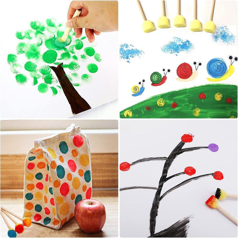 40 Pieces Round Paint Foam Sponge Brush Set,Sponge Paint Brush Paint Tools for Kids,Wooden Handle Foam Brushes,Stencil Sponge Foam Paint Brush for...