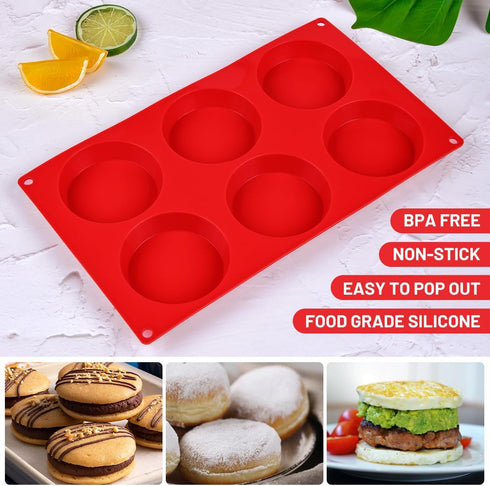 Muffin Top Pan, Silicone Egg Molds for Breakfast Sandwiches 3" Round Silicone Egg Pan for Baking English muffins, Whoopie Pies, Corn Bread, Egg bi...