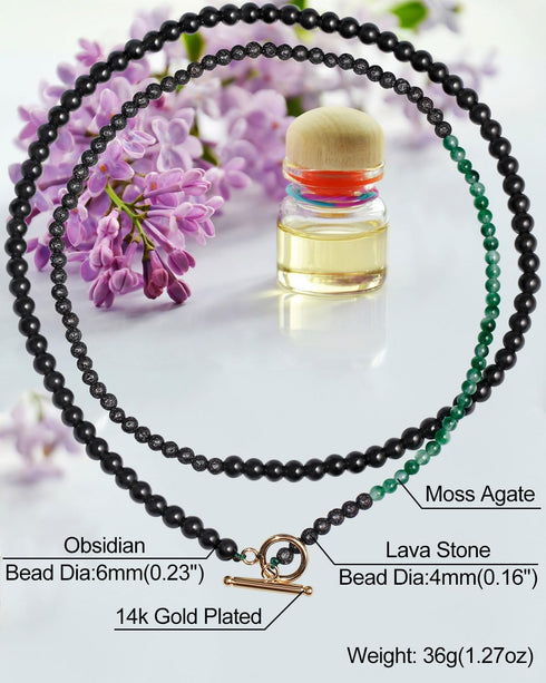 Lava Stone/Black Obsidian/Moss Agate Beaded Layered Choker Necklace for Women Essential Oil Diffuser Healing Crystals and Gemstones Necklaces...