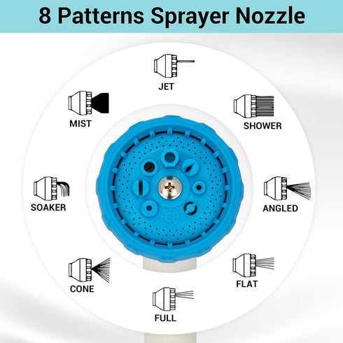 TheFitLife Garden Hose Nozzle Sprayer - Integrated Water Nozzle with 8 Adjustable Watering Patterns, Leak Proof, Water-saving, Anti-slip, Easy Con...