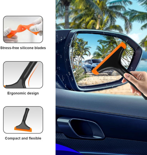Small Silicone Car Window Squeegee, Mini Auto Windshield Water Blade Scraper Tool, All-Purpose Window Tint Squeegee Wiper for Mirror Home Cleaning...