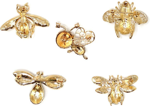 Honbay 5PCS Fashion Cute Gold Tone Enamel Honey Bee Brooch with Rhinestones for Collar, Dress, Sweater, Scarf, Shawl Decoration...