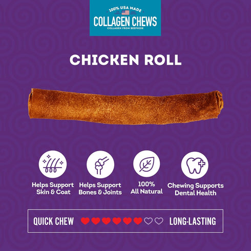 USA Collagen Rolls 9-10" Dog Chew Treats - Chicken Marinade Flavor, 4 Count/1 Pack...