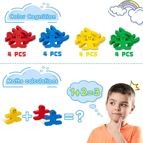 Montessori Toys for 2 3 4 Year Old Boys Girls Gifts, 16pcs Wooden Building Blocks for Toddlers 1-3 Year Old, Stacking Blocks Sensory Toys for Kids...