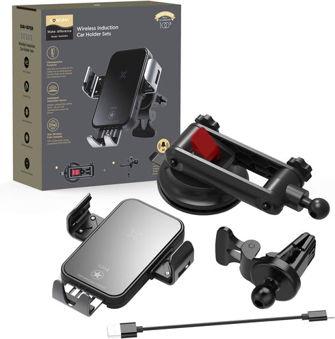 15W Fast Wireless Car Charger Mount - Wireless Charging Car Mount Auto-Clamping.Windshield/Air Vent Phone Holder,Quick Charging for 9/10/11/12/13/...