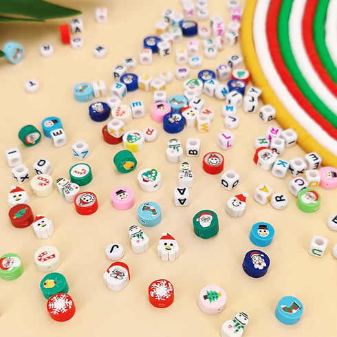 3600 PCS Christmas 10 Strands Clay Beads Polymer Clay Beads for Jewelry Making, with 50pcs Christmas Clay Charms and 200pcs Letter Beads for Brace...
