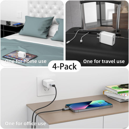 USB Wall Charger Block 12W - 4 Pack USB Plug, USB Charging Block, 2.4A/5V Power Adapter, Box Cube Compatible with iPhone 13 12 11 Pro Max SE XS XR...