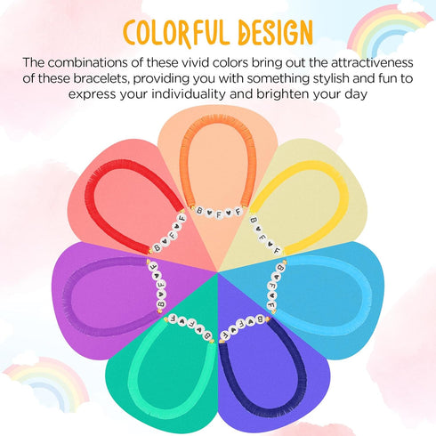 Sureio 7 Pcs Friendship Bracelets Beads Bracelets Stretchy Acrylic Clay Glow Bracelets for Best Friend Girls Women, Colorful...
