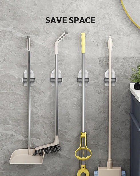 Plastic Broom Holder Wall Mount, White, 4 Count...