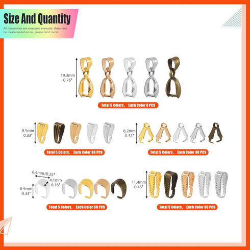 640Pcs 5 Colors Metal Necklace Pinch Clip Kit, Mixed Snap Pinch Clip Bail Clasps Necklace Dangle Charm Pendant Clasps Claw Bail Hook Pendant Conne...