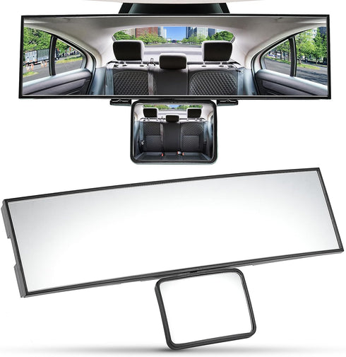 JOYTUTUS Car Rear View Mirror with Baby Mirror, Universal 11 Inch Panoramic Convex Rearview Mirror, Interior Clip-on Wide Angle Rear View Mirror t...