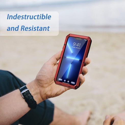 Lanhiem for iPhone 13 Pro Max Metal Case, Heavy Duty Shockproof Tough Rugged Case with Built-in Glass Screen Protector, 360 Full Body Protective C...