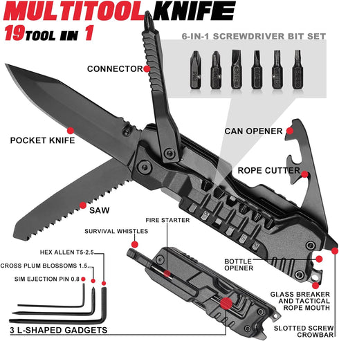 19 In 1 Multitool Pocket Knife - EDC, Outdoor, Camping Gear, Pocket Knife for Men, Brother, Uncle, Grandpa, Cool Gadgets Gifts Idea, Stocking Stuf...