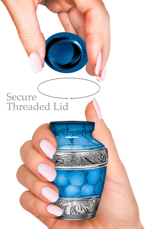 Trupoint Memorials Small Urns for Human Ashes Keepsake, Decorative Mini Cremation Urn for Adult Men and Women, Small Light Blue with Silver Lining...