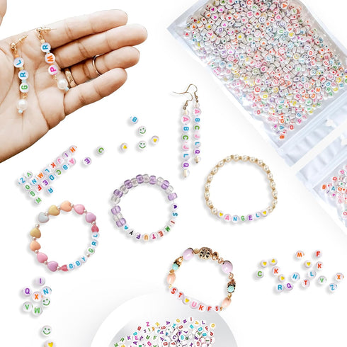 985 Pieces Letter Beads Kit,28 Styles Friendship Bracelet Kit Alphabet Beads Smiley Face Beads for Bracelets Jewelry Making Kit (White Bead Color ...