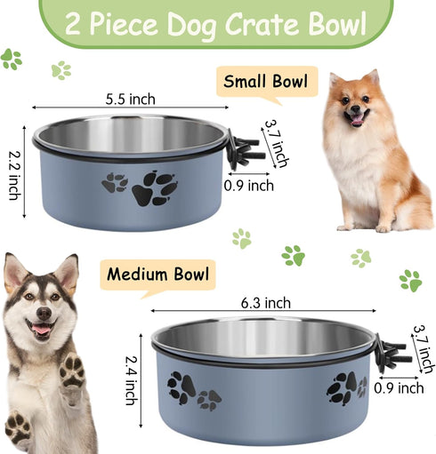kathson 2 Pcs Dog Kennel Water Bowl, Stainless Steel Crate Water Bowl No Spill, Hanging Metal Pet Food Water Bowl Feeder for Cats Small Medium Dog...