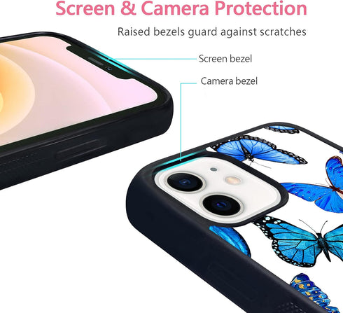 FANXI Blue Butterfly Cell Phone Case Compatible with iPhone 12/12 Pro 6.1 Inch - Shockproof Protective Cute Cool Butterflies Phone case for Women ...