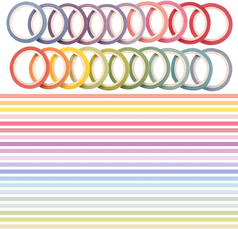 20 Rolls Rainbow Washi Tape Slim,Foil Gold Skinny Decorative Masking Washi Tapes,3MM Wide DIY Masking Tape...
