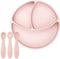 Silicone Toddler Fork, Spoon, and Suction Plate Utensils, Baby Led Weaning (BLW) Eating Essentials, Kids Self Feeding Set (Pink), PLT1038...