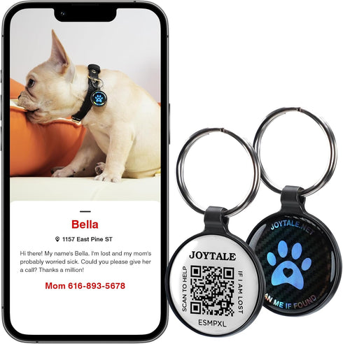 Joytale Leather Dog Collars for Small Dogs, Genuine Heavy Duty Dog Collar with QR ID Tag, Soft Metal Buckle Collars, Black, S...
