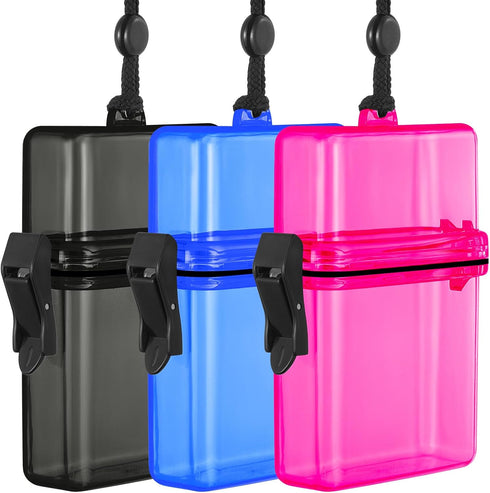 Outus 3 Pieces Waterproof Case ID Card Holder with Floating Sports Case Locker with Hanging Ring and Rope (Rose Blue Black,4.72 x 2.95 x 1.57 Inch...