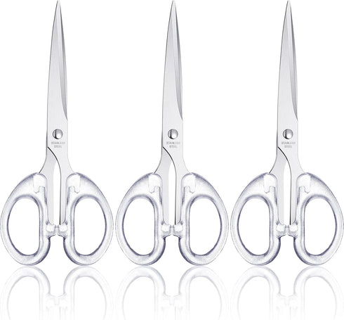 3 Pieces 6.3 Inches Acrylic Scissors Clear Silver Scissors Fabric Scissors Straight Acrylic Stainless Steel Multipurpose Craft Scissors for Office...