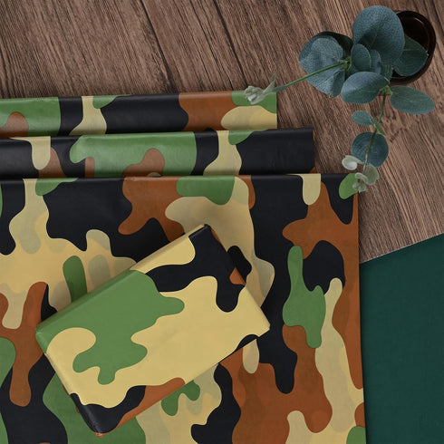 100 Sheets 20 * 14 Inches Camo Tissue Paper for Gift Wrapping, Green Black Camouflage Tissue Paper for Gift Bags for Birthday Camping Themed Party...