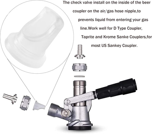Stainless Steel 304 Beer Keg Coupler Fitting & Check Valve & Beer Washer Gasket,Beer Keg Coupler Accessories Kit for Sankey Couplers D Type Couple...