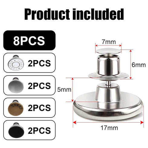 TOOVREN 8PCS Buttons for Jeans Extender Fit Jean Pant Button Pins for Waist Pants Replacement Adjustable Extender Tightener to Make Smaller Metal ...