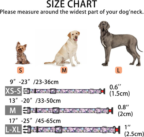 Cute Floral Dog Collar for Small Medium Large Dogs,Girl Female Dog Collars Soft Patterns Adjustable Pet Collar with Quick Release Safety Buckle fo...