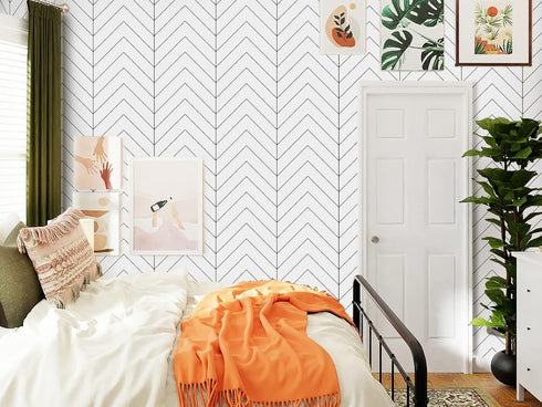 Black and White Wallpaper Peel and Stick Wallpaper Boho Contact Paper Modern Herringbone Wallpaper for Bathroom Bedroom Kitchen Wallpaper Self Adh...