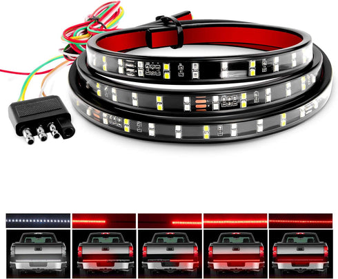 Nilight 60 Inch Truck Tailgate Light Bar Double Row LED Flexible Strip Red Running Brake Turn Signal White Reverse Back Up Lighting Modes for Pick...