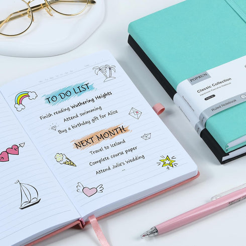 POPRUN A5 Lined Journal Notebooks, Leather Hardcover Thick Notebook for Writing, Business Work, Travel, School, College, 5.5 x 8.3 inch, 240 Pages...