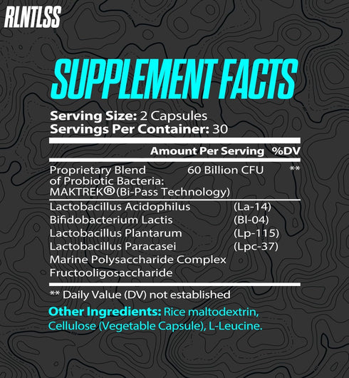 RLNTLSS - Probiotic 60 Billion CFU - 4 Strain Blend - Premium Supplement - Men and Women - Shelf Stable Probiotic Capsule - Probiotic and Prebioti...