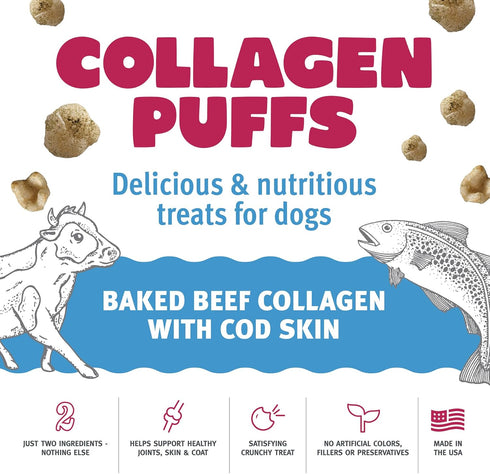 Icelandic+ Collagen Puffs: Baked Beef Collagen with Cod Skin 1.3oz - Small Dog Treats, Crunchy Protein Bites...