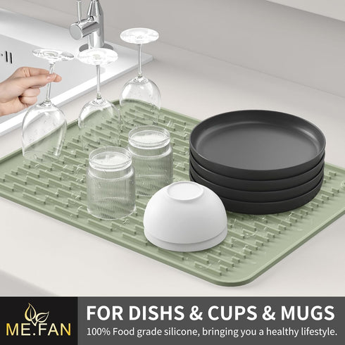 ME.FAN Silicone Dish Drying Mat for Kitchen Counter, Dish Drying Pad for Sink, Refrigerator or Drawer, Countertop Protection Pad M - 16''×12'' - D...