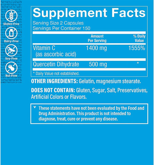 The Vitamin Shoppe Quercetin + Vitamin C, Citrus Free, Antioxidant That Supports A Healthy Immune for All Seasons (300 Capsules)...