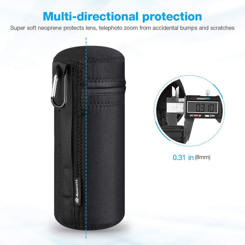 Powerextra 4x Zipper Lens Case Lens Pouch Bag with Thick Protective Neoprene for DSLR Camera Lens Fit for CA Nikon Sony Olympus Panasonic Includes...