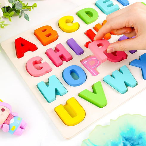 LovesTown Wooden Puzzles for Kids, Alphabet Wooden Puzzles Montessori Toddler Puzzles Preschool Educational Toys for Toddler Boys Girls Birthday...